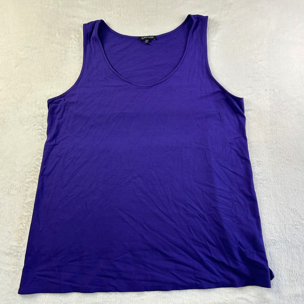 Eileen Fisher Quiet Luxury Purple Scoop Neck Tank Top XL Minimalist Coastal